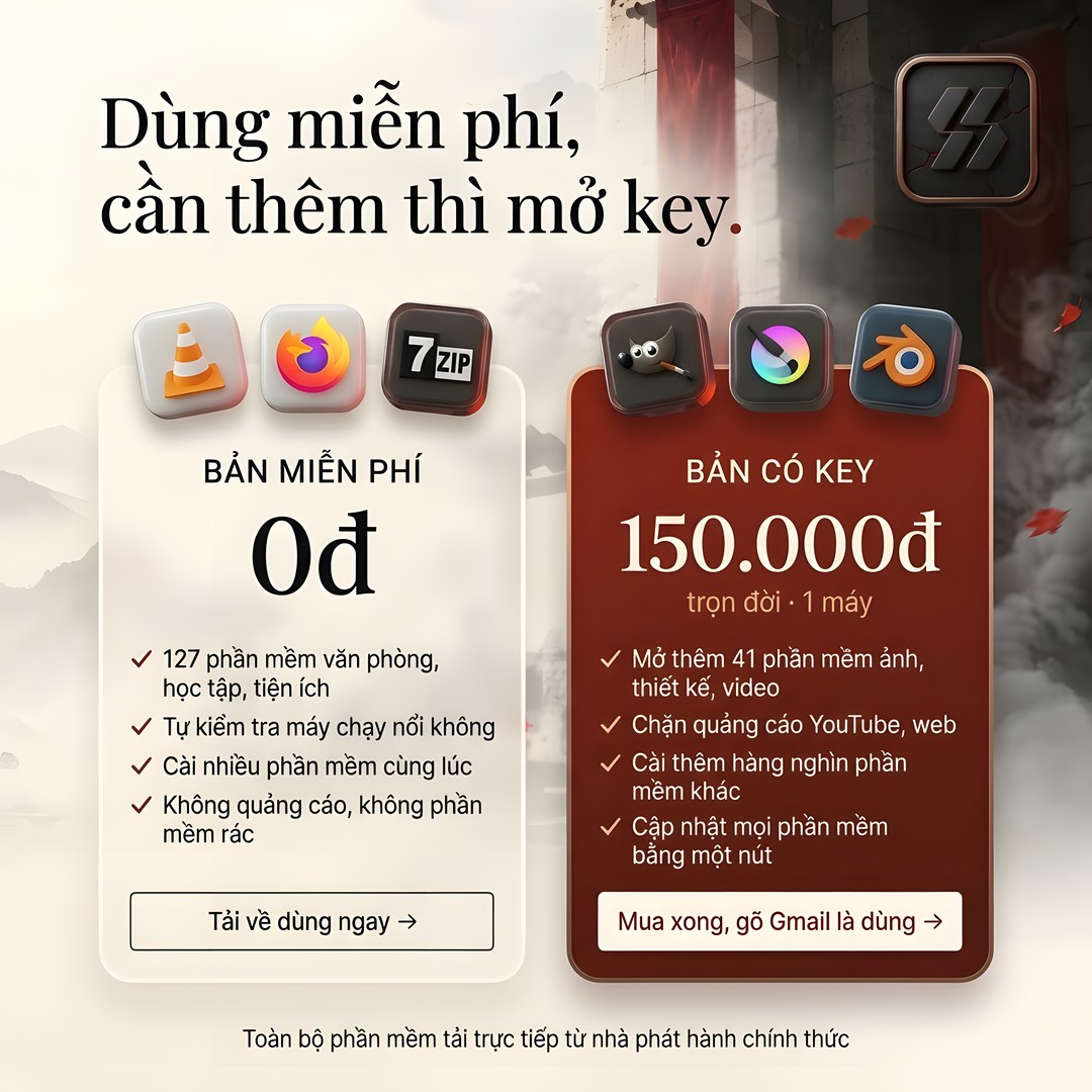 Bản miễn phí 0đ và bản có key 150.000đ