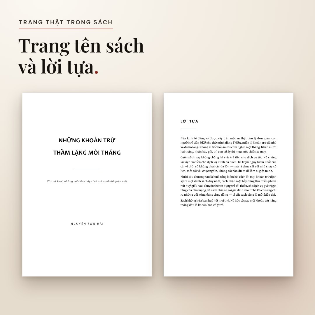 Trang tên sách và lời tựa Những Khoản Trừ Thầm Lặng Mỗi Tháng