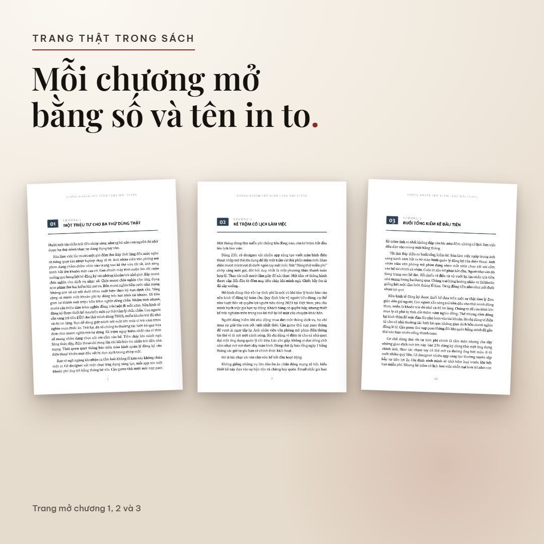 Trang mở chương 1, 2, 3 của Những Khoản Trừ Thầm Lặng Mỗi Tháng