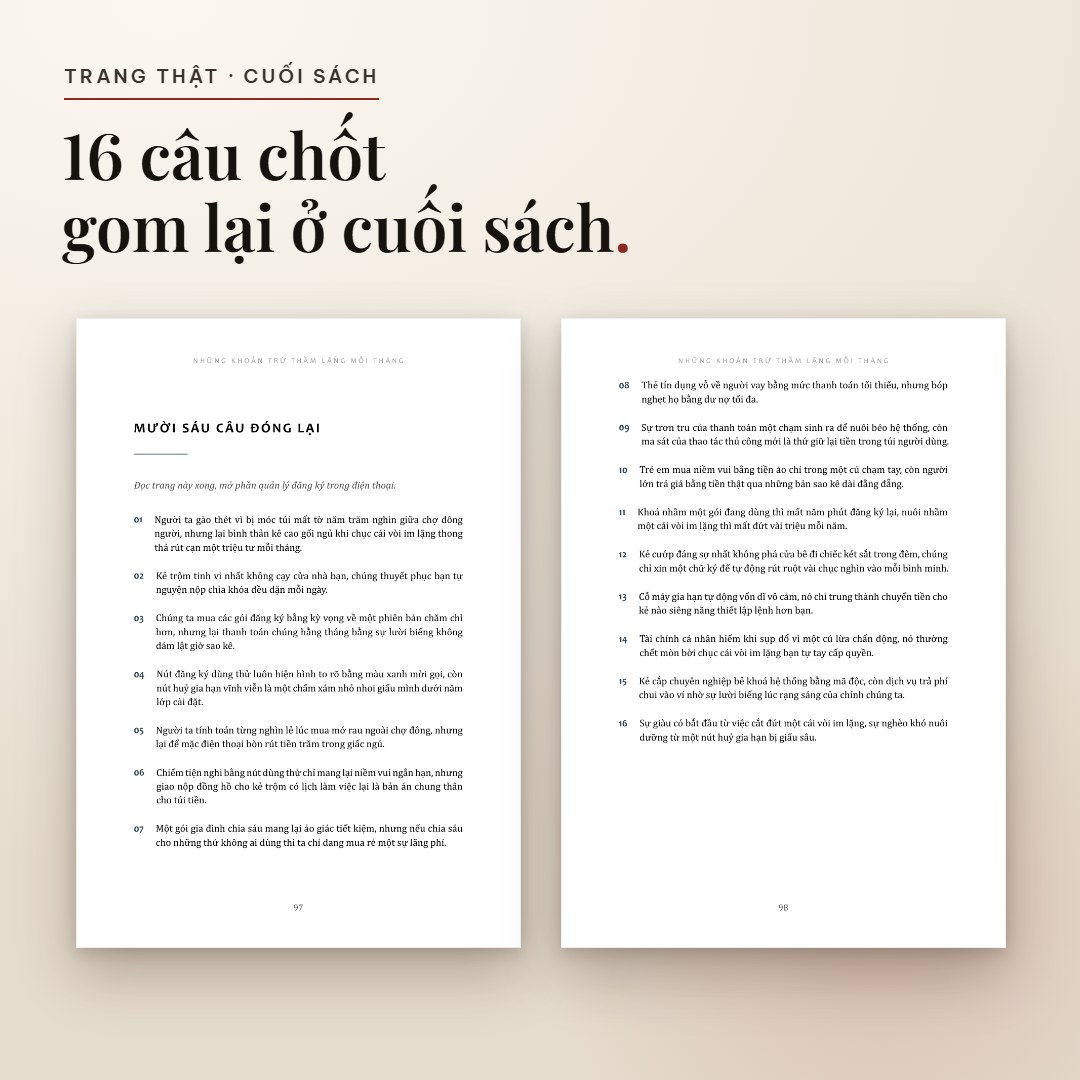 Trang Mười sáu câu đóng lại ở cuối sách