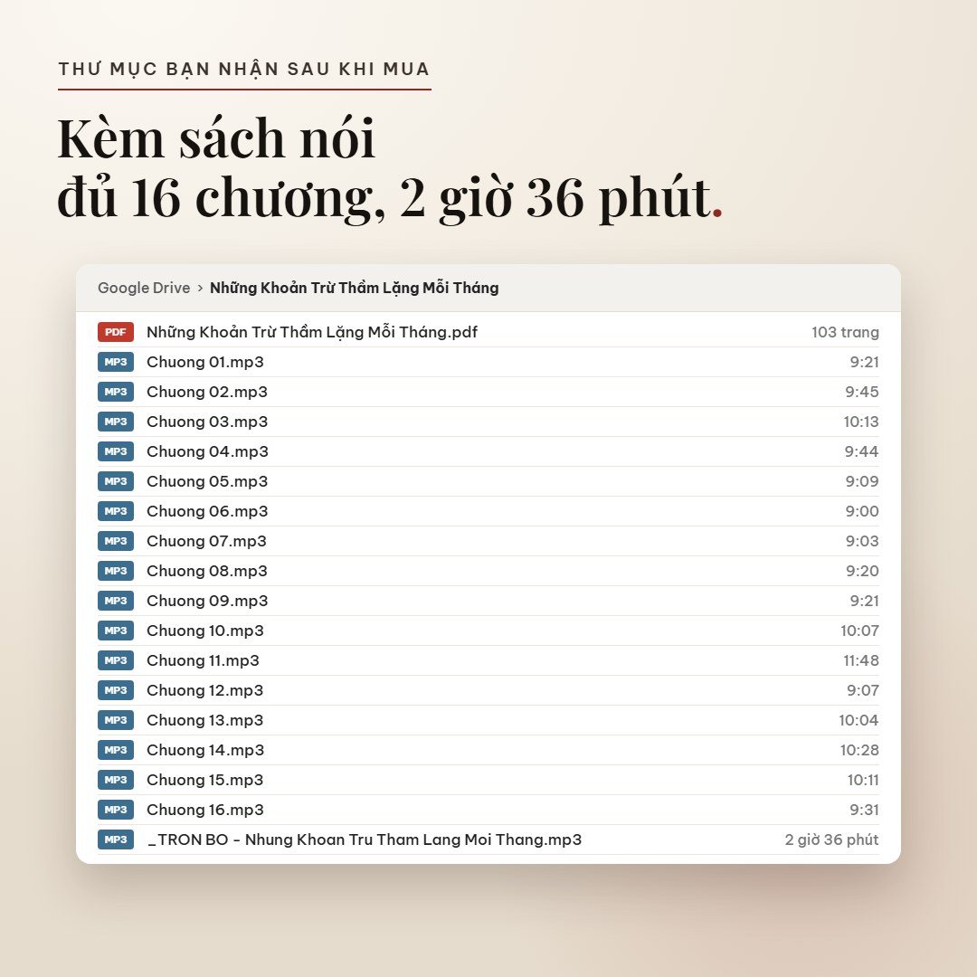 Thư mục giao hàng: PDF và 16 chương mp3 của Những Khoản Trừ Thầm Lặng Mỗi Tháng