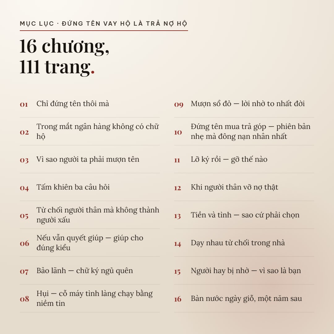 Mục lục 16 chương của Đứng Tên Vay Hộ Là Trả Nợ Hộ