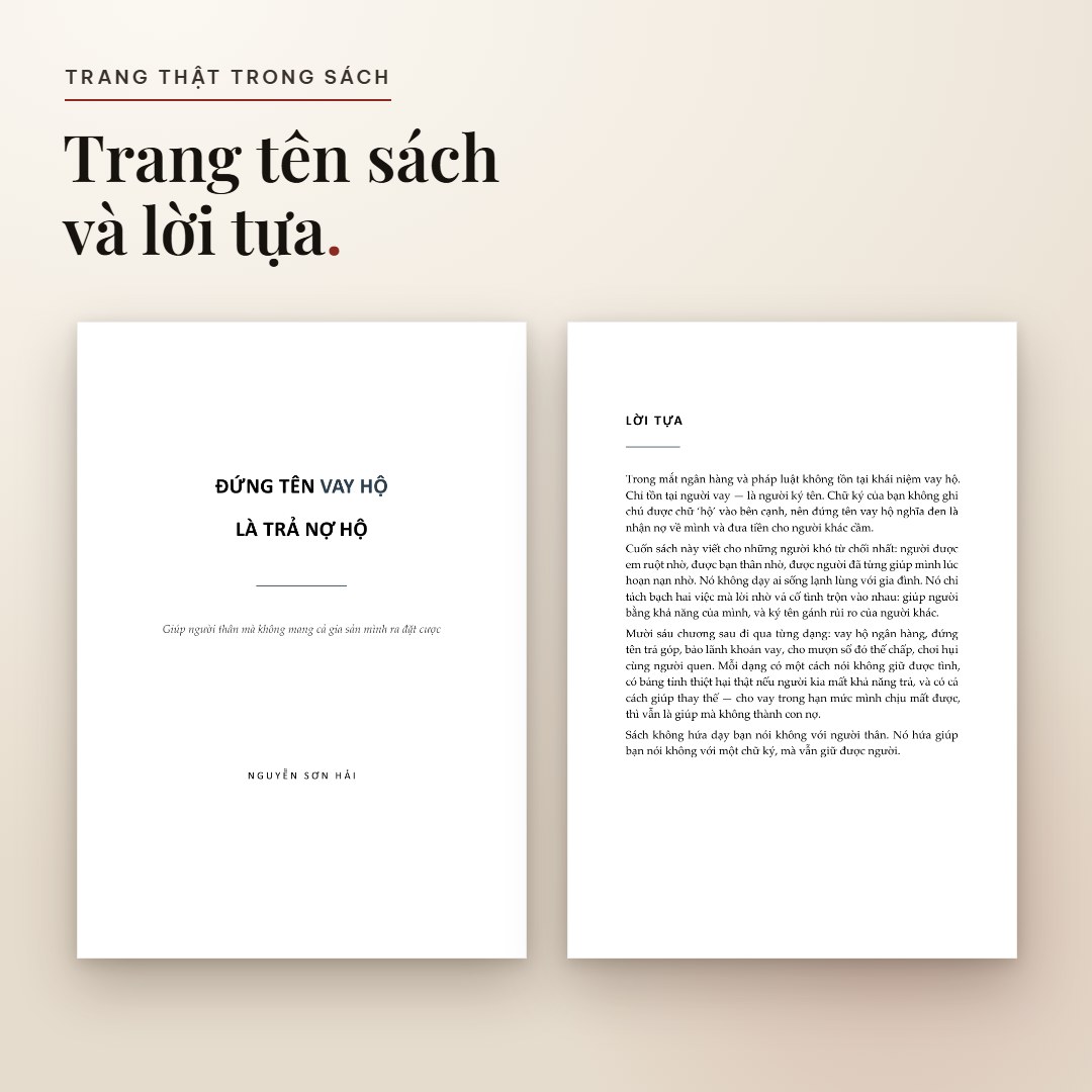Trang tên sách và lời tựa Đứng Tên Vay Hộ Là Trả Nợ Hộ