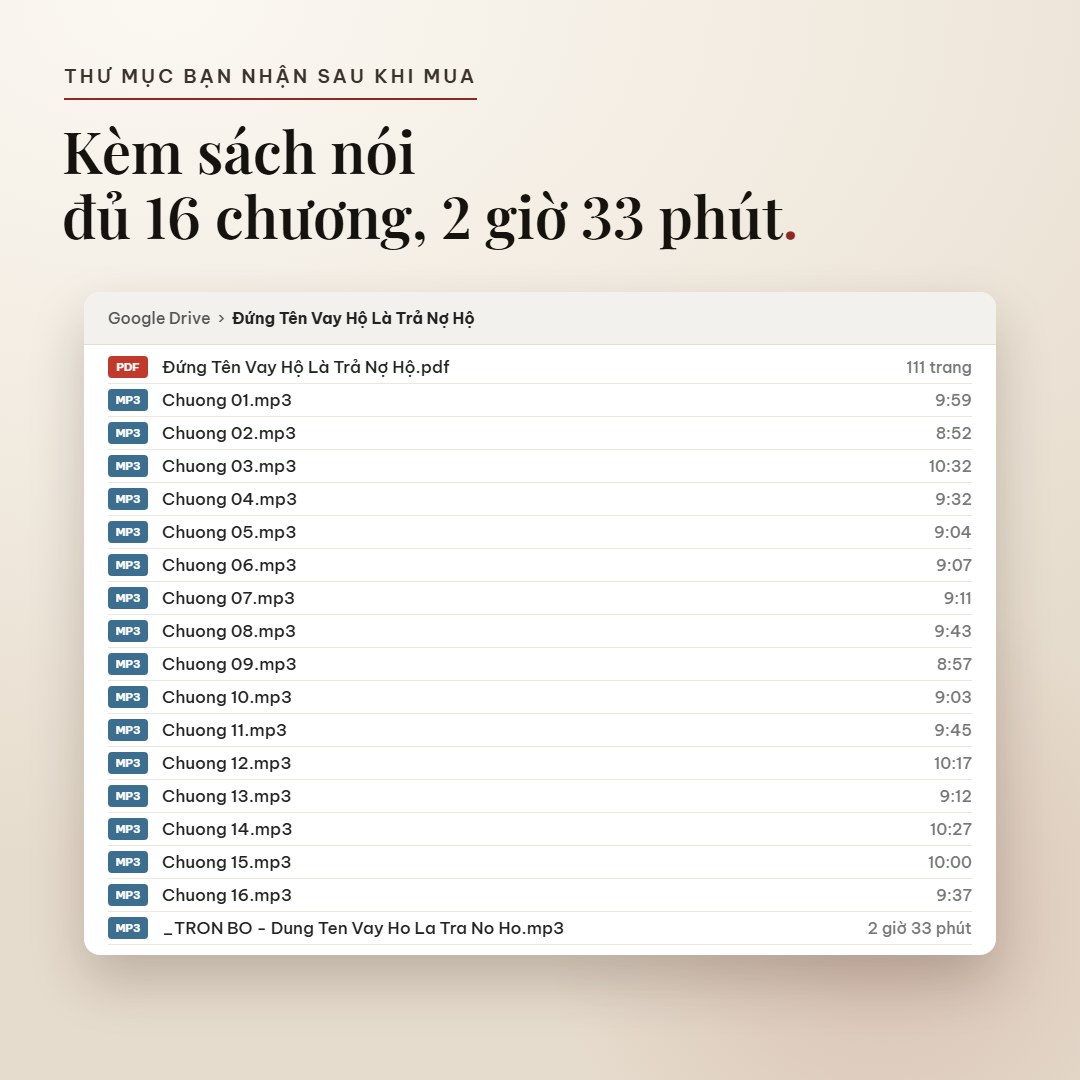 Thư mục giao hàng: PDF và 16 chương mp3 của Đứng Tên Vay Hộ Là Trả Nợ Hộ