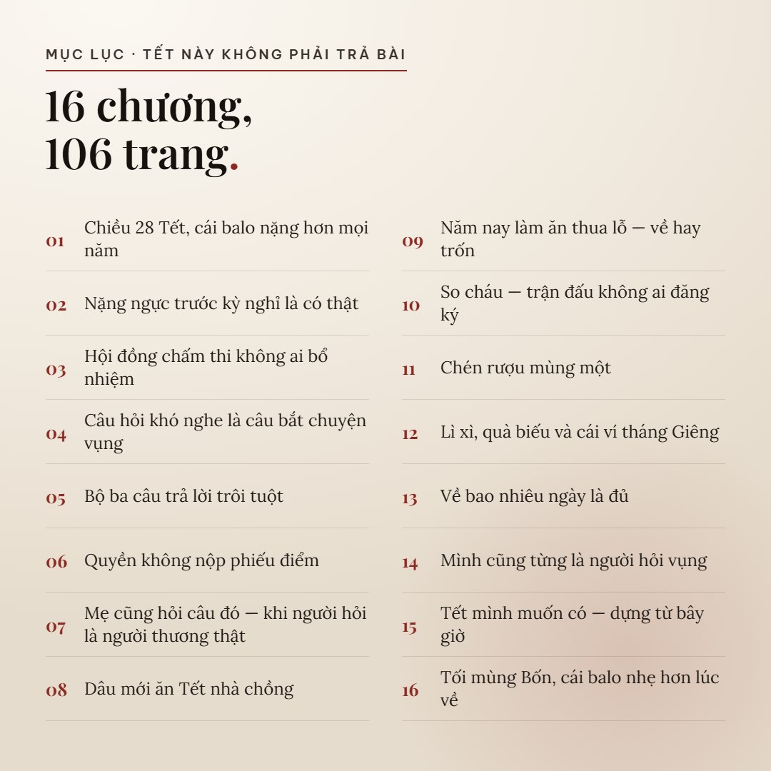 Mục lục 16 chương của Tết Này Không Phải Trả Bài