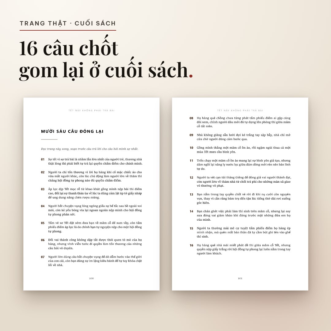 Trang Mười sáu câu đóng lại ở cuối sách
