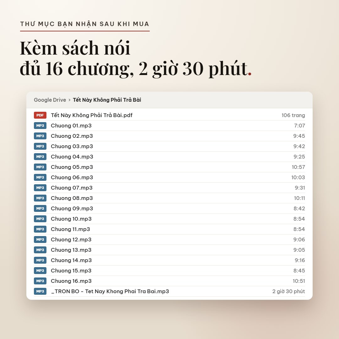 Thư mục giao hàng: PDF và 16 chương mp3 của Tết Này Không Phải Trả Bài