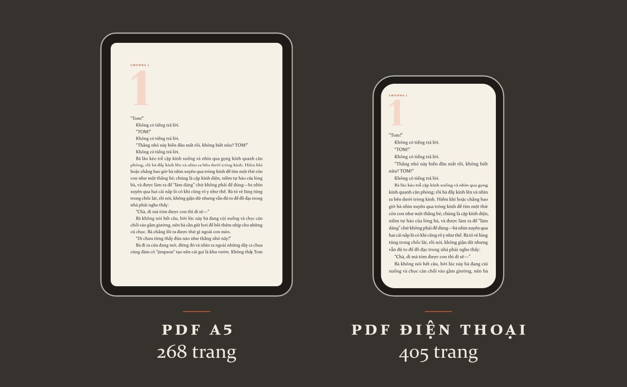 Một trang sách trên máy tính bảng (PDF A5) và trên điện thoại (PDF điện thoại)