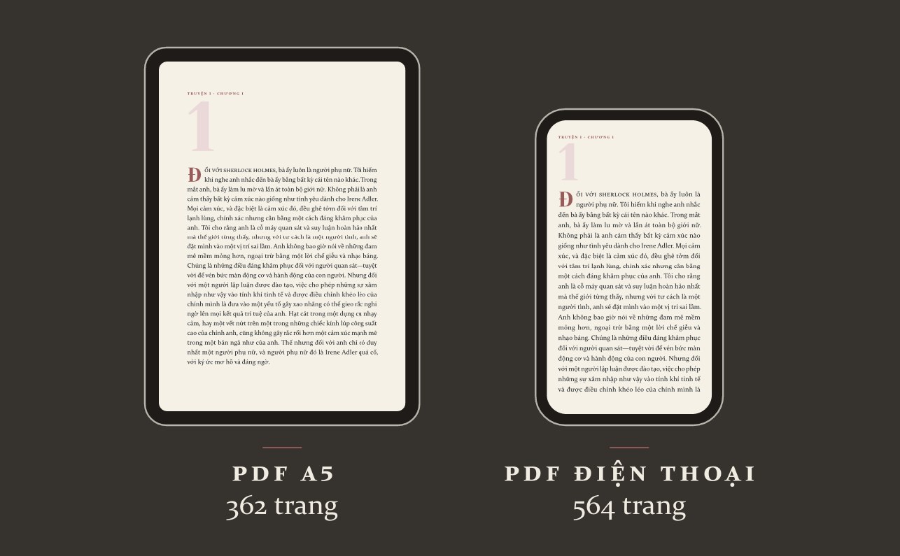 Một trang sách trên máy tính bảng (PDF A5) và trên điện thoại (PDF điện thoại)