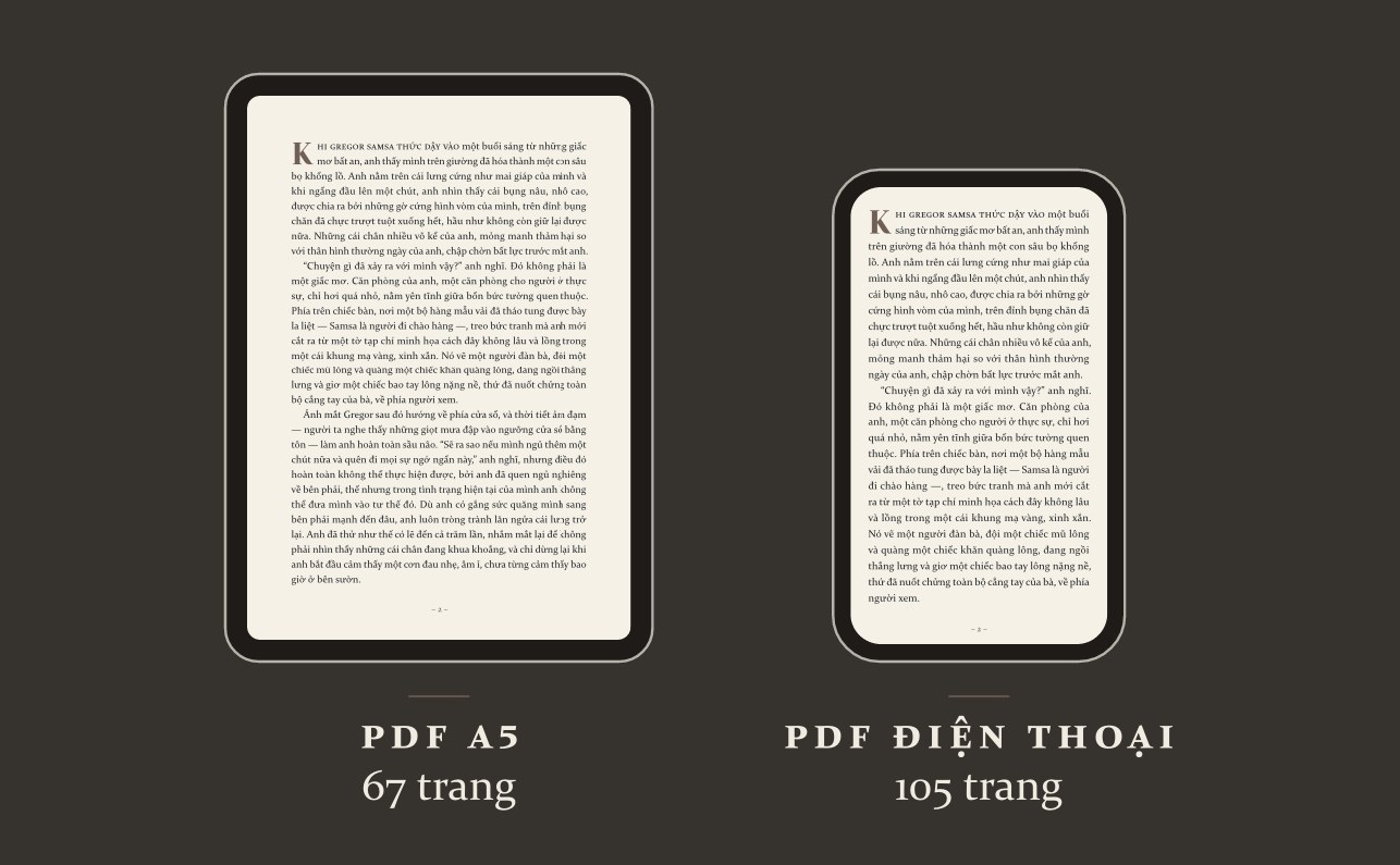 Một trang sách trên máy tính bảng (PDF A5) và trên điện thoại (PDF điện thoại)